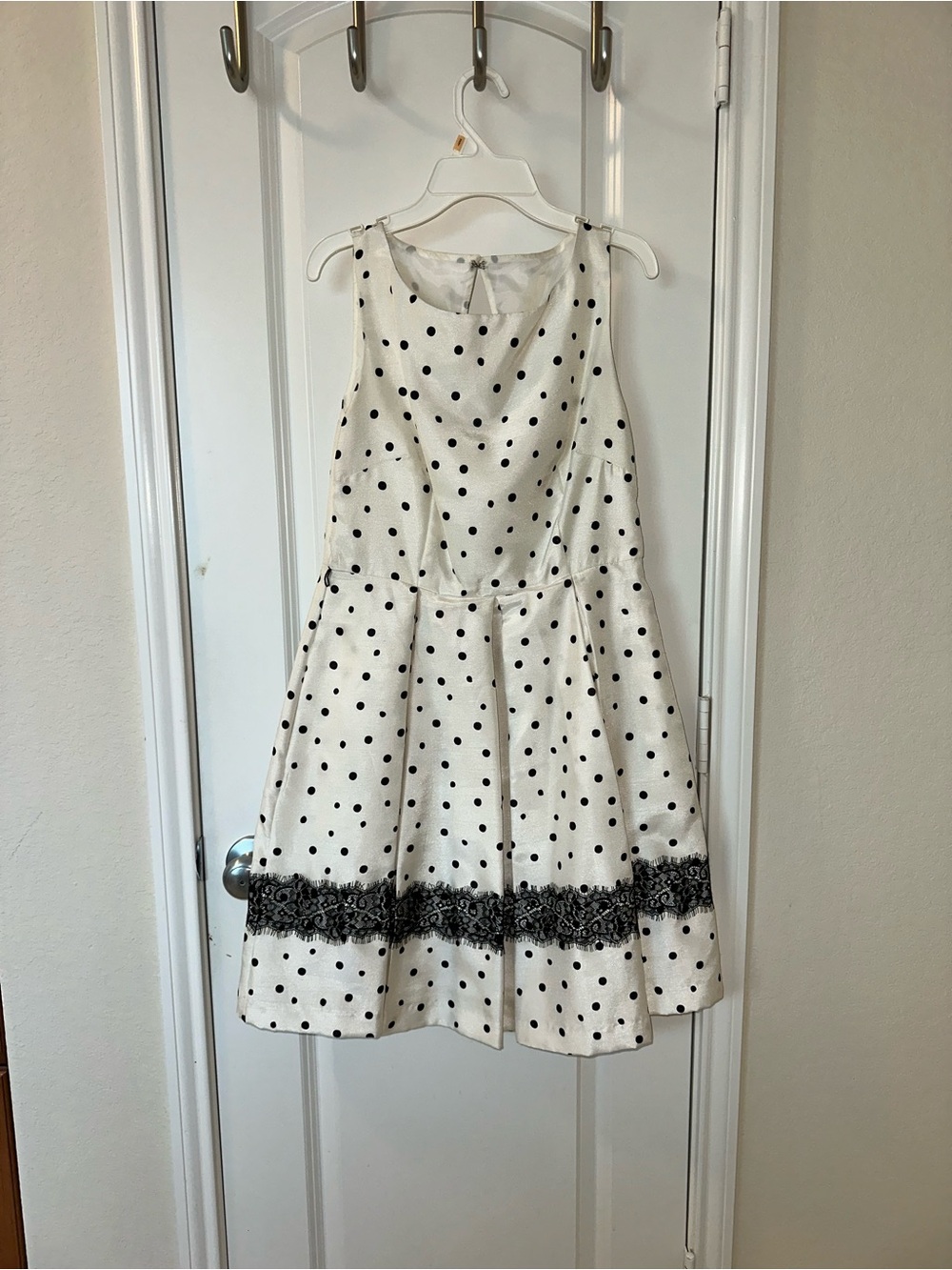 Women’s White Polka Dot Dress with Black Lace Trim